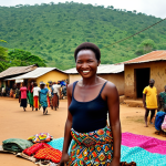 **Prompt:** A vibrant, bustling marketplace in Togo, West Africa. Smiling faces of local people are visible amongst colorful textiles and handcrafted goods. In the background, lush green hills and traditional houses. The overall mood is optimistic and full of life, despite the evident poverty. Focus on the warmth of the people and the richness of the Togolese culture.