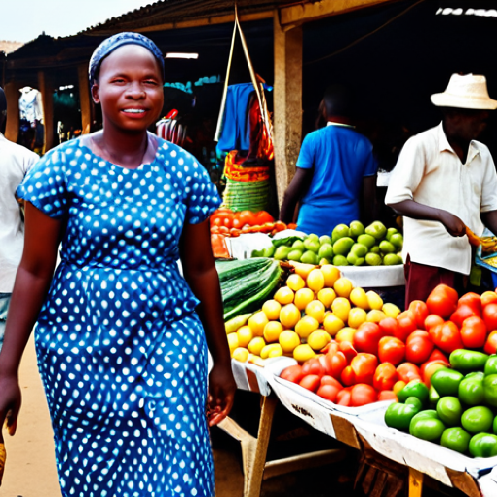 A vibrant outdoor market scene in Lomé, Togo. Local Togolese men and women are bustling amidst colorful stalls filled with fresh produce, bright African fabrics (pagne), and various goods. The atmosphere is energetic and lively, with warm, natural sunlight. Subjects are fully clothed in modest, traditional African attire. Perfect anatomy, correct proportions, natural poses, well-formed hands, proper finger count. Professional photography, high quality, realistic. Safe for work, appropriate content, family-friendly.