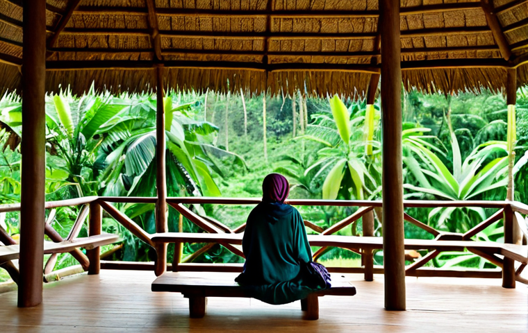 Tranquil Eco-Lodge**

> A fully clothed woman wearing modest, comfortable travel clothes sitting on the porch of a beautiful eco-lodge in Togo, surrounded by lush greenery. The lodge is constructed from natural materials and blends seamlessly into the environment. Soft, natural lighting, professional photography, perfect anatomy, correct proportions, well-formed hands, safe for work, appropriate content, fully clothed, family-friendly, serene atmosphere.

**