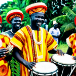 토고의 전통 혼례 복장 - Traditional Attire & Celebration**

"A vibrant Togolese wedding scene, featuring a bride in a colorf...