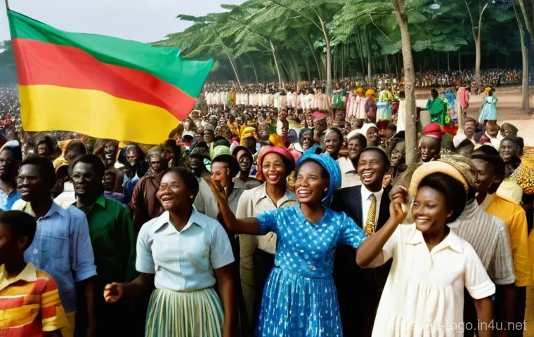 토고 군사 쿠데타 연대기 - **Prompt:** A vibrant scene capturing the bittersweet early years of Togo's independence. In the for...